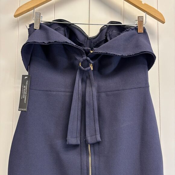 Venus Strapless Women Clubwear Stretchy Zip Back Dress Size M Navy Sexy Cocktail - Picture 8 of 9